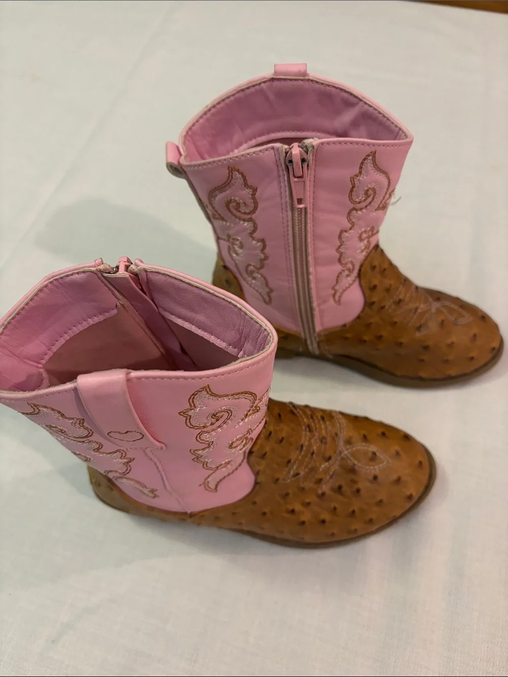 PAWZ Pink and Brown Girls Western Cowgirl Boots Size 1